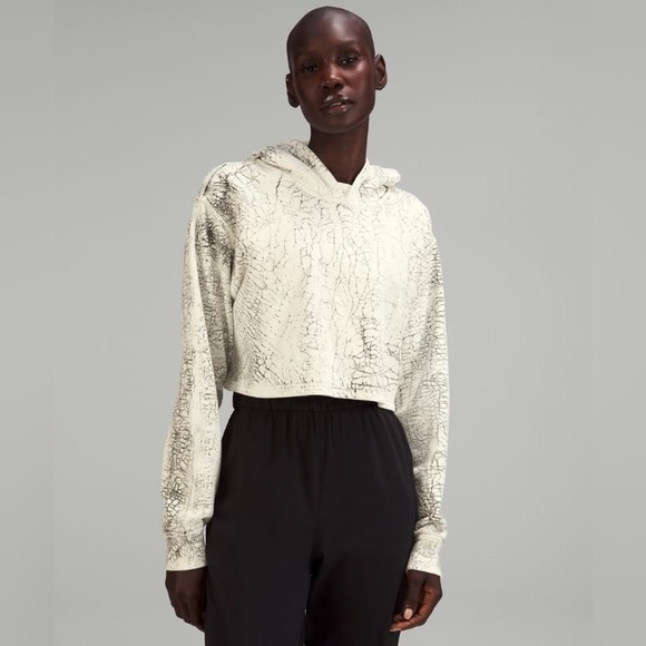Lululemon All  Yours Cropped Hoodie in Thread Dye White Black - Picture 1 of 11